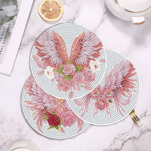 Load image into Gallery viewer, 4 PCS Acrylic Diamond Painted Placemats Tableware Mat with Holder (Pink Feather)
