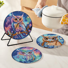Load image into Gallery viewer, 4 PCS Acrylic Diamond Painted Placemats Tableware Mat with Holder (Owl)
