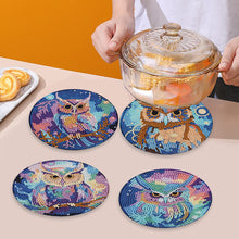 Load image into Gallery viewer, 4 PCS Acrylic Diamond Painted Placemats Tableware Mat with Holder (Owl)

