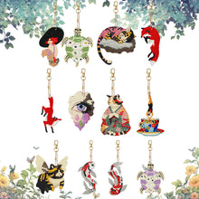 Load image into Gallery viewer, 12 PCS Fox Cat Double Sided Diamond Painting Keychain for Beginners Adults Kids
