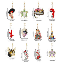 Load image into Gallery viewer, 12 PCS Fox Cat Double Sided Diamond Painting Keychain for Beginners Adults Kids
