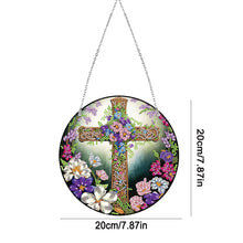 Load image into Gallery viewer, Acrylic Flower Cross Single-Sided Round Diamond Painting Hanging Pendant 20x20cm
