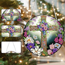 Load image into Gallery viewer, Acrylic Flower Cross Single-Sided Round Diamond Painting Hanging Pendant 20x20cm
