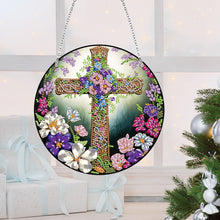 Load image into Gallery viewer, Acrylic Flower Cross Single-Sided Round Diamond Painting Hanging Pendant 20x20cm
