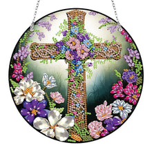 Load image into Gallery viewer, Acrylic Flower Cross Single-Sided Round Diamond Painting Hanging Pendant 20x20cm
