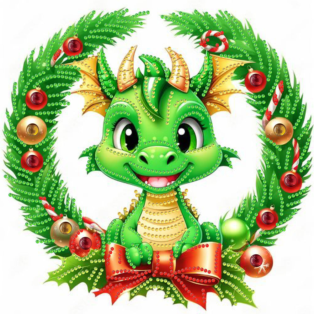 Diamond Painting - Partial Special Shaped - Green little dinosaur (30*30CM)