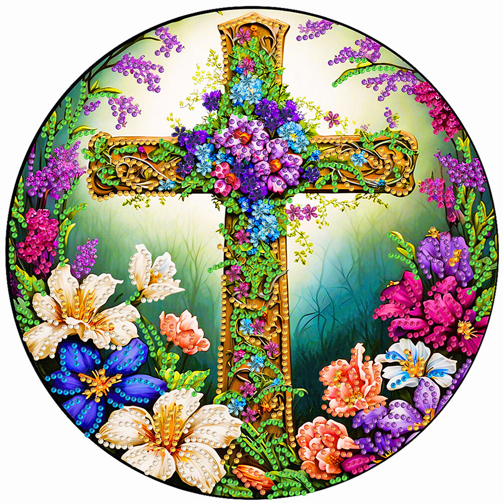 Diamond Painting - Partial Special Shaped - flower cross (30*30CM)