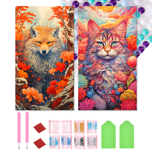 2pcs Diamond Painting Set - cat and fox (40*70CM)