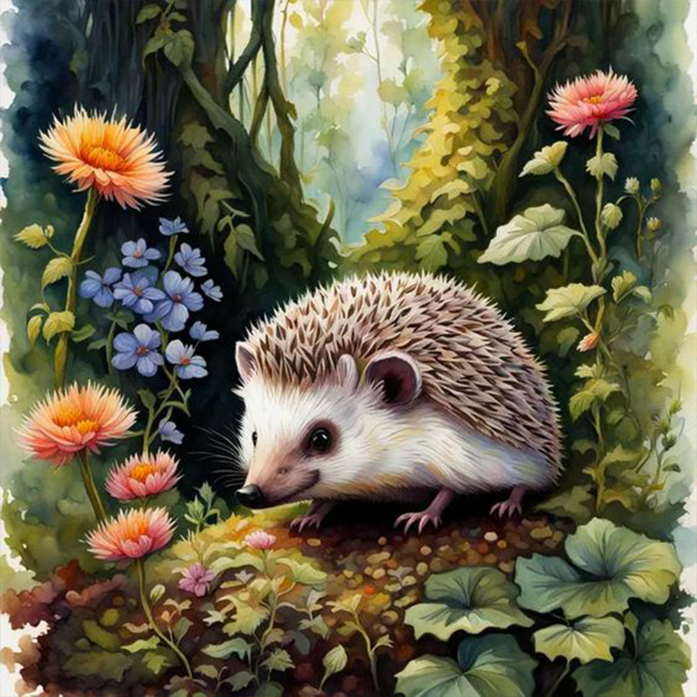 Diamond Painting - Full Round - Hedgehog and flower (30*30CM)