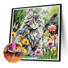 Load image into Gallery viewer, Diamond Painting - Full Round - cat and flower (30*30CM)

