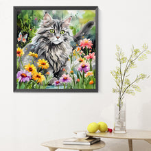 Load image into Gallery viewer, Diamond Painting - Full Round - cat and flower (30*30CM)

