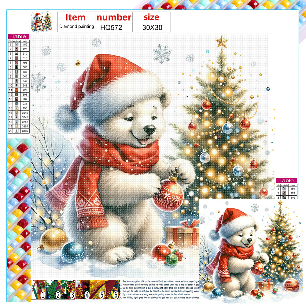 Diamond Painting - Full Square - Winter white bear and Christmas tree (30*30CM)