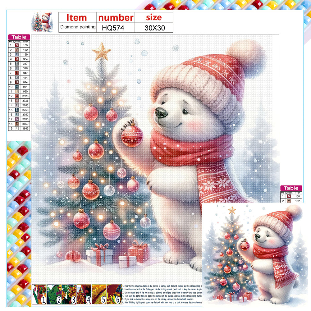 Diamond Painting - Full Square - Winter white bear decorated tree (30*30CM)