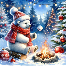 Load image into Gallery viewer, Diamond Painting - Full Square - Winter white bear roasting marshmallows (30*30CM)
