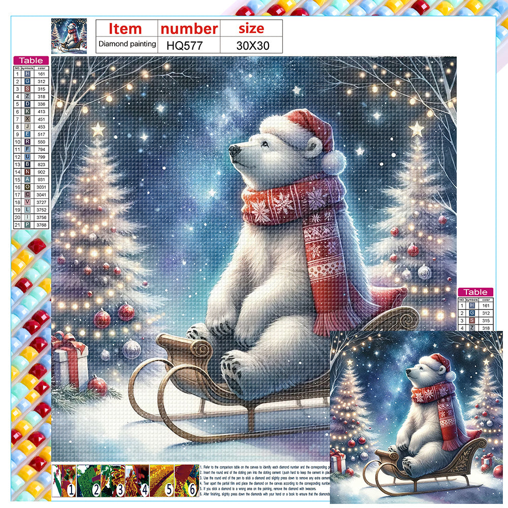 Diamond Painting - Full Square - White bear looking at the starry sky in winter (30*30CM)
