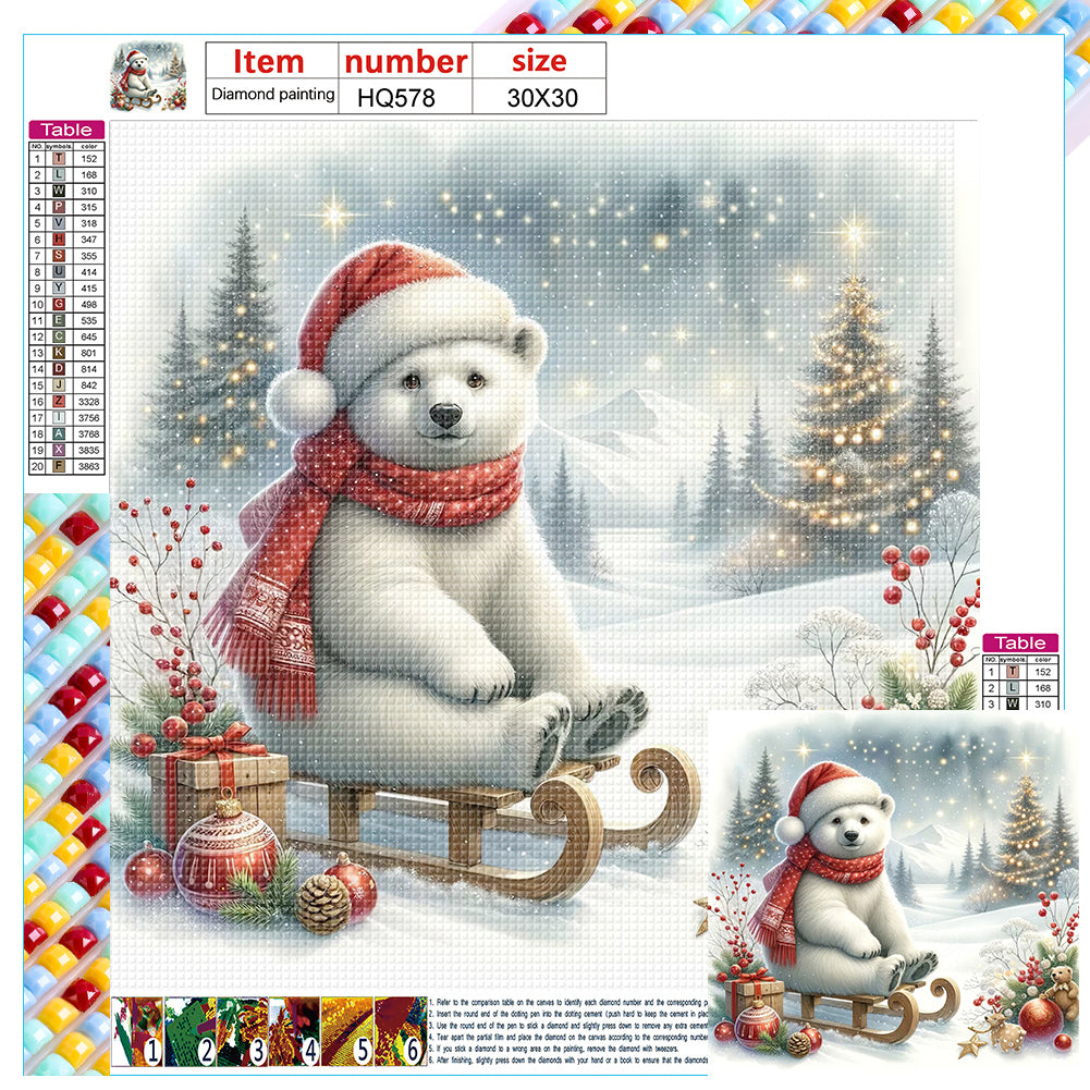 Diamond Painting - Full Square - White bear on sleigh in winter (30*30CM)