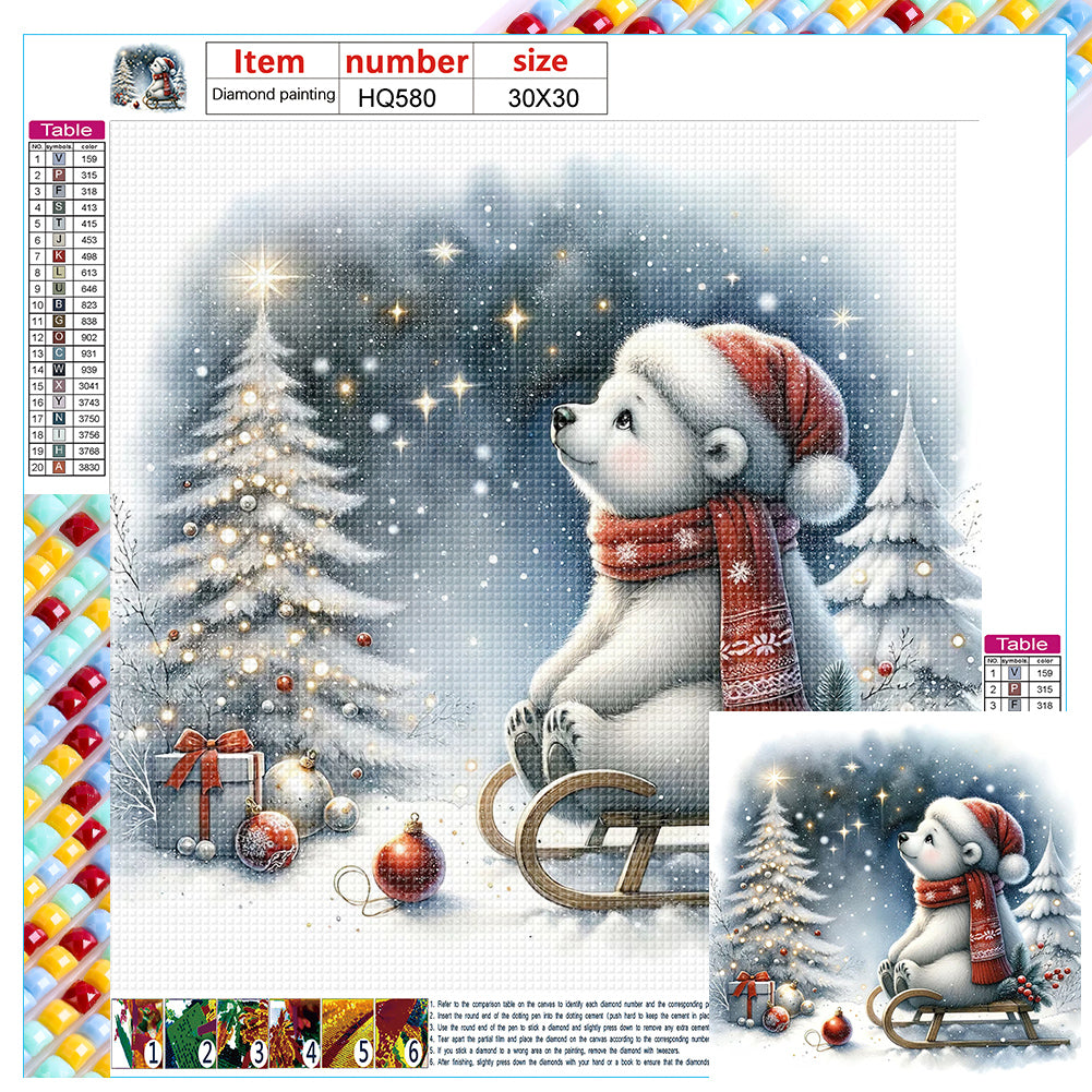 Diamond Painting - Full Square - Winter white bear looking at snowy night (30*30CM)
