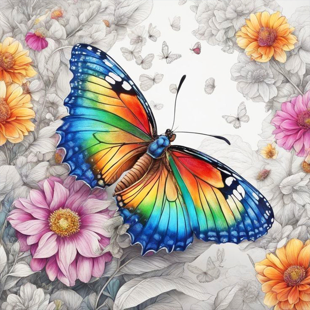 Diamond Painting - Full Round - Colorful Butterfly¡¤Line Draft (30*30CM)