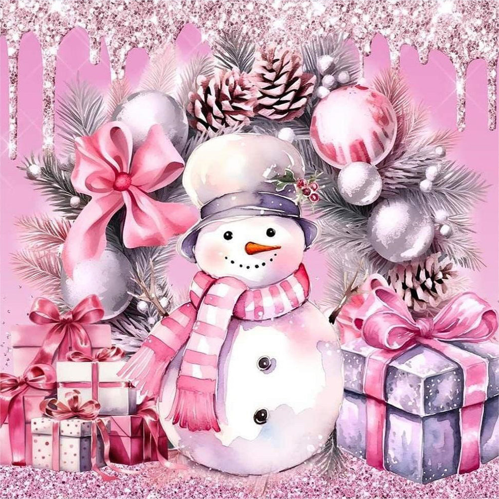 Diamond Painting - Full Round - pink snowman sled (30*30CM)