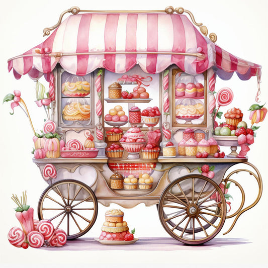 Diamond Painting - Full Round - Pink dessert shop trolley (30*30CM)