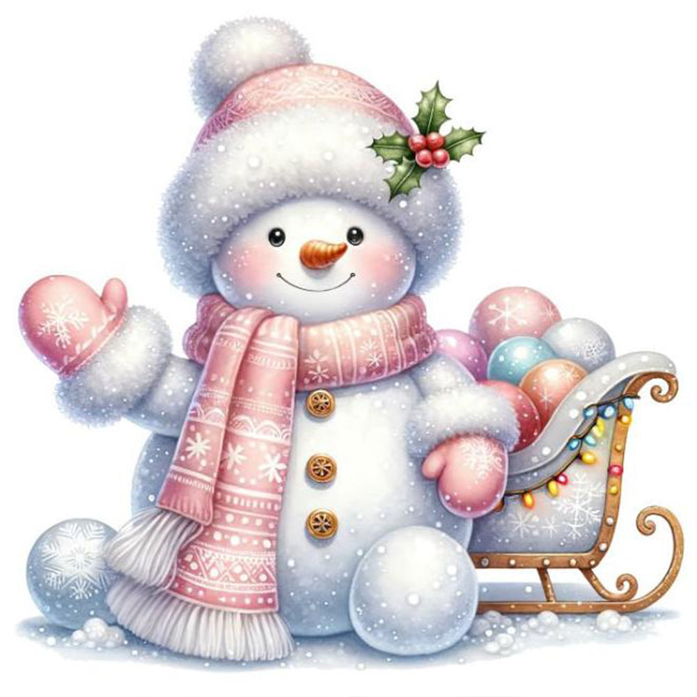 Diamond Painting - Full Round - pink snowman (30*30CM)