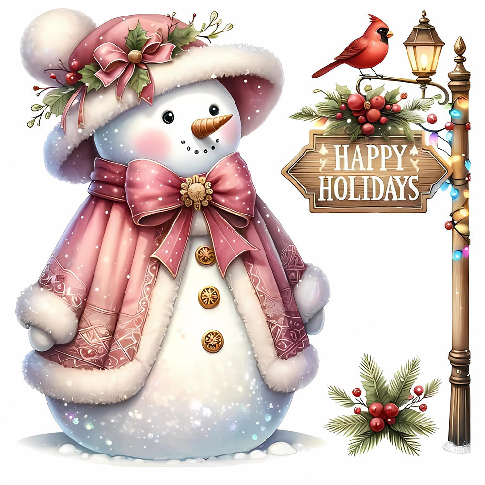 Diamond Painting - Full Round - pink snowman (30*30CM)