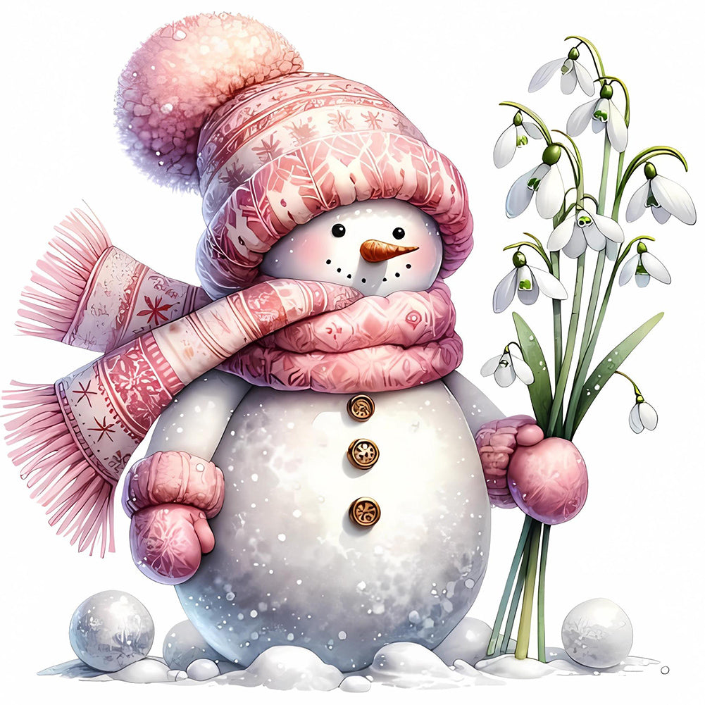 Diamond Painting - Full Round - pink snowman (30*30CM)
