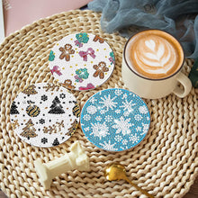 Load image into Gallery viewer, 8 PCS Acrylic Santa Gingerbread Man Diamond Painting Art Coaster Kit with Holder
