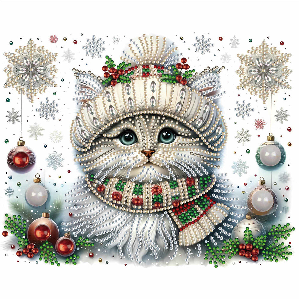 Diamond Painting - Partial Special Shaped - Christmas kitten (30*30CM)