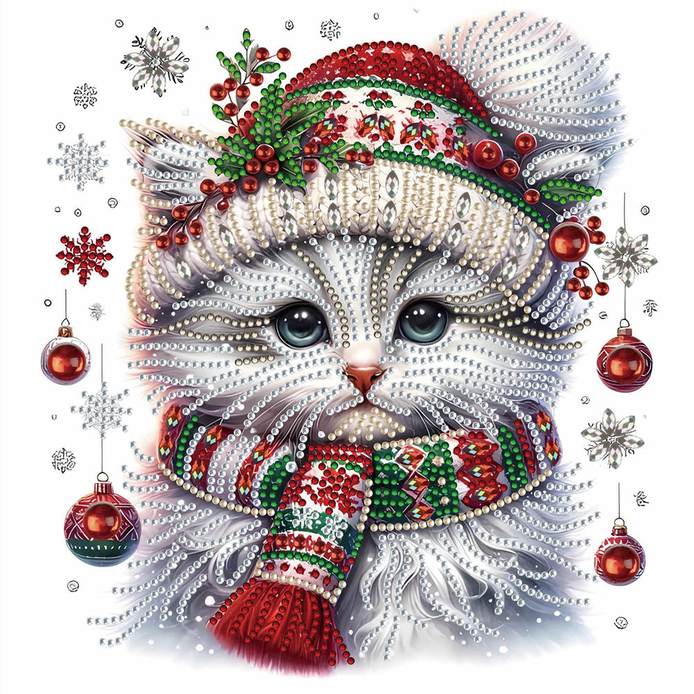 Diamond Painting - Partial Special Shaped - Christmas kitten (30*30CM)