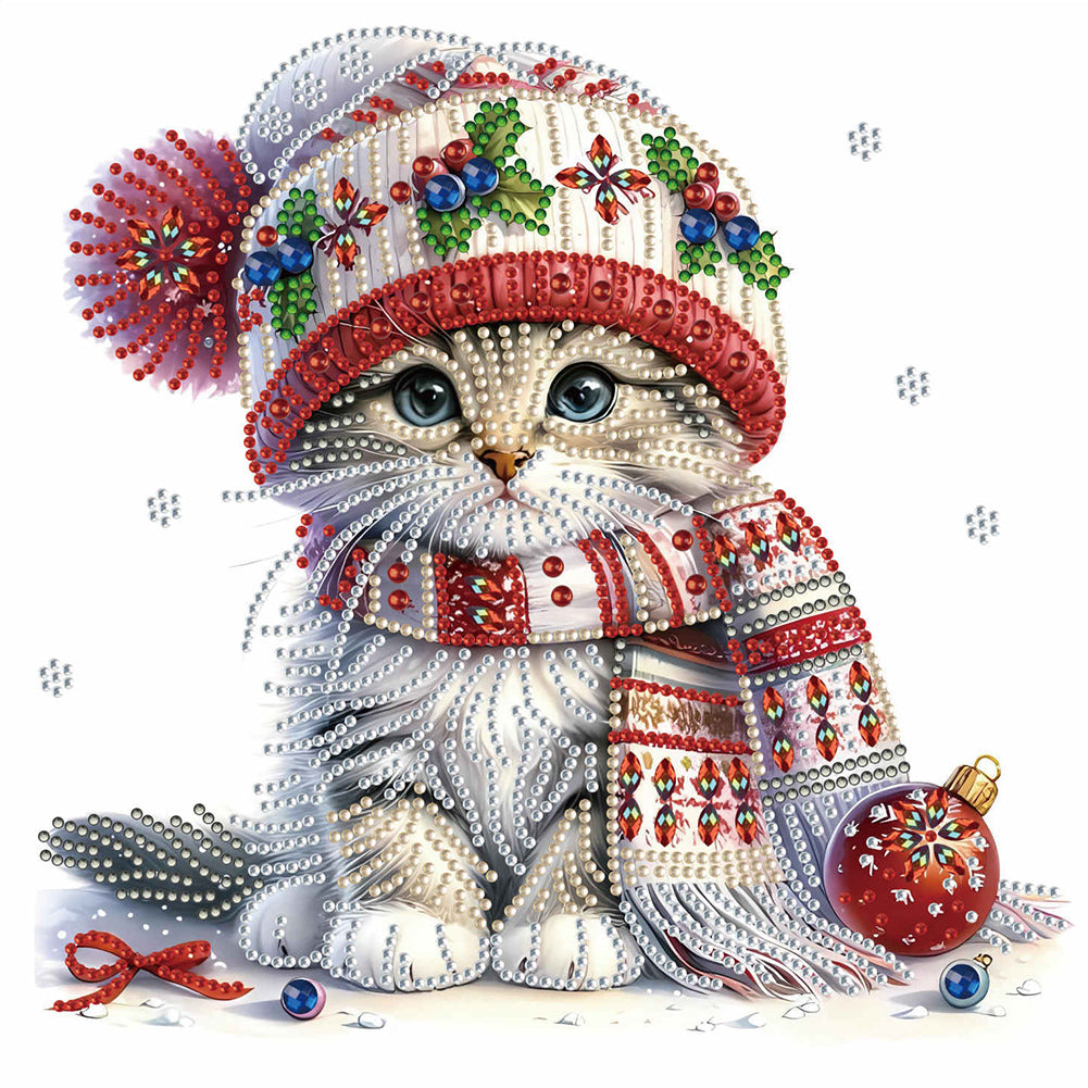 Diamond Painting - Partial Special Shaped - Christmas kitten (30*30CM)