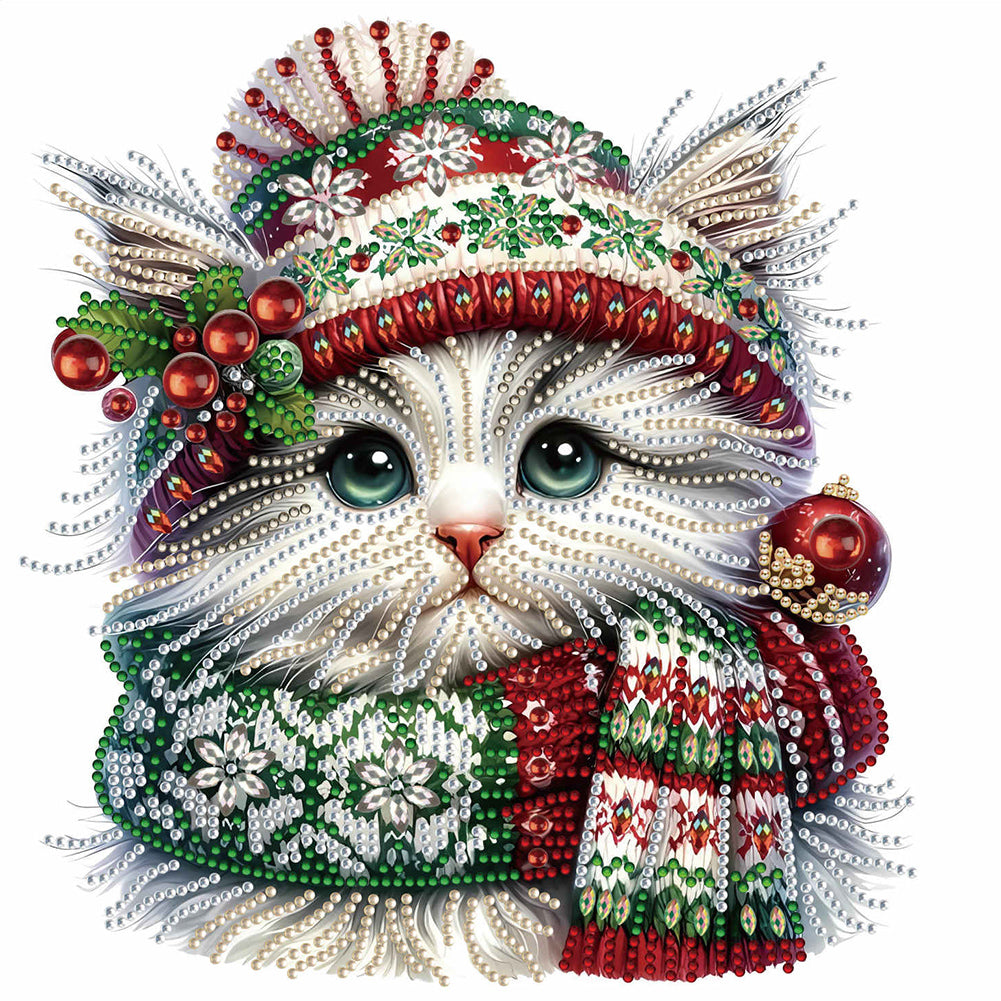 Diamond Painting - Partial Special Shaped - Christmas kitten (30*30CM)