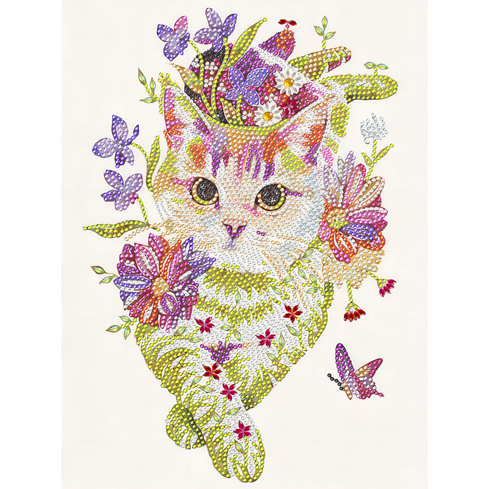 Diamond Painting - Partial Special Shaped - Cats, Flowers and Butterflies (30*40CM)