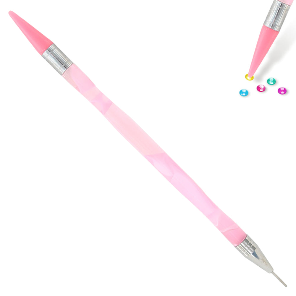 Double-End Manicure Point Drill Pen with Clay Glue Nail Art Tool for Women(Pink)