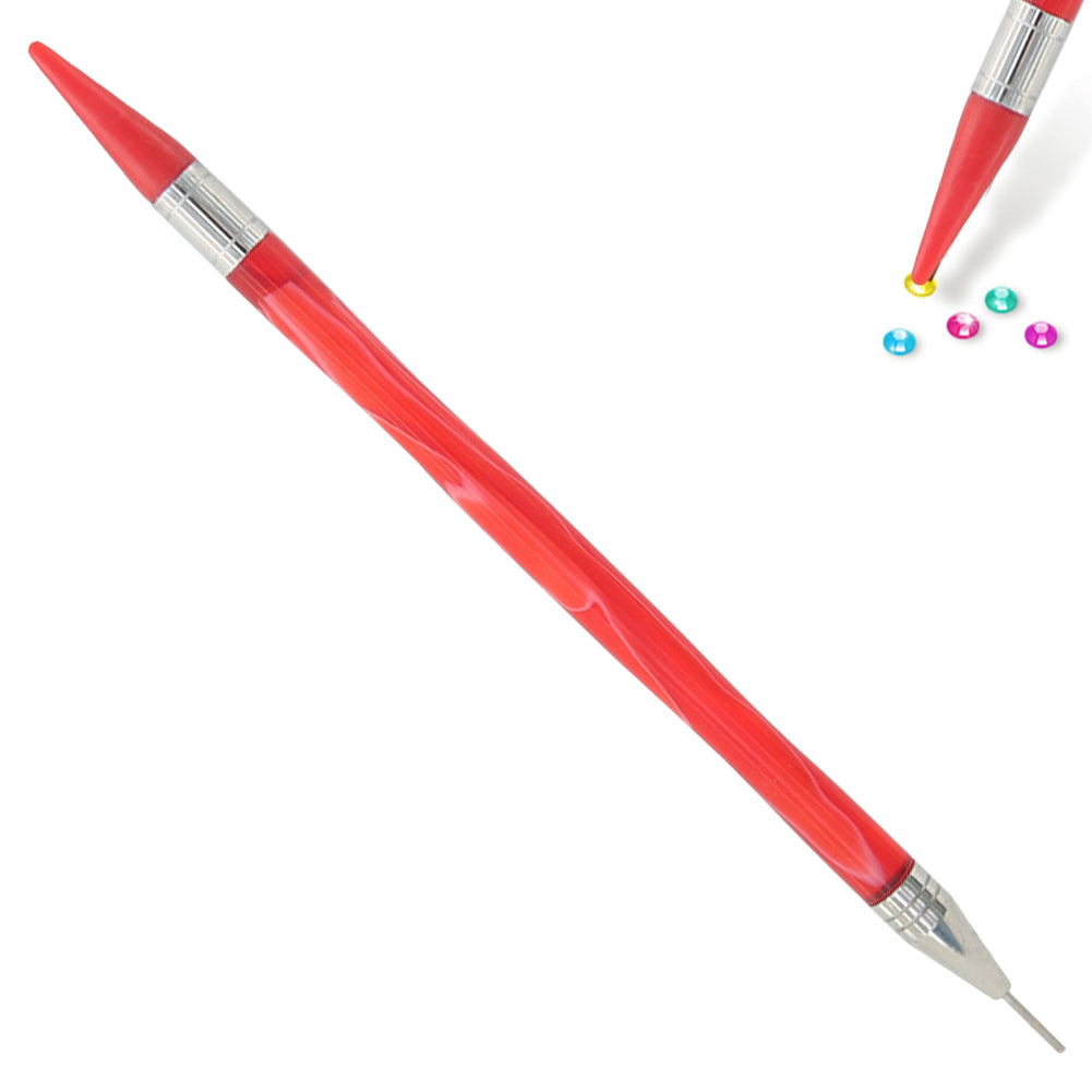 Double-End Manicure Point Drill Pen with Clay Glue Nail Art Tool for Women (Red)
