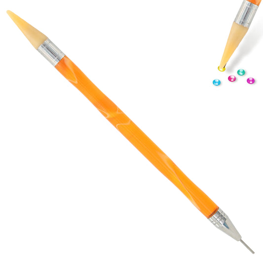 Double-End Manicure Point Drill Pen with Clay Glue Nail Art Tool (Yellow)