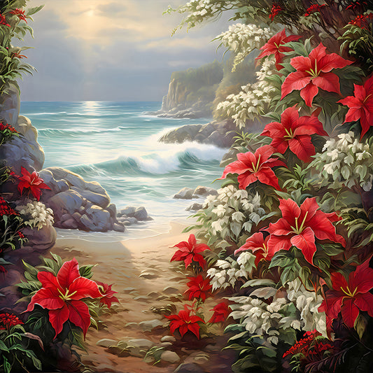 Diamond Painting - Full Round - red flower waves (30*30CM)
