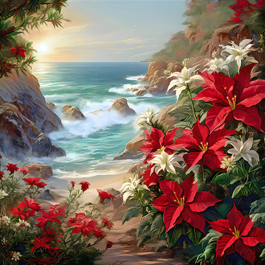 Diamond Painting - Full Round - red flower waves (30*30CM)