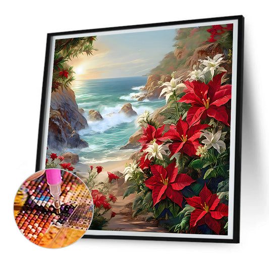 Diamond Painting - Full Round - red flower waves (30*30CM)