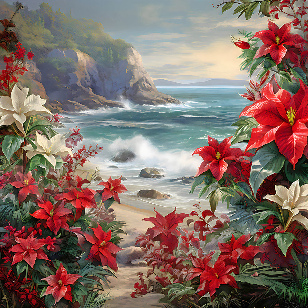 Diamond Painting - Full Round - red flower waves (30*30CM)