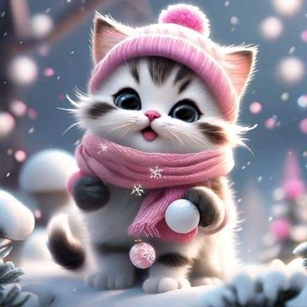 Diamond Painting - Full Round - snow kitten (30*30CM)