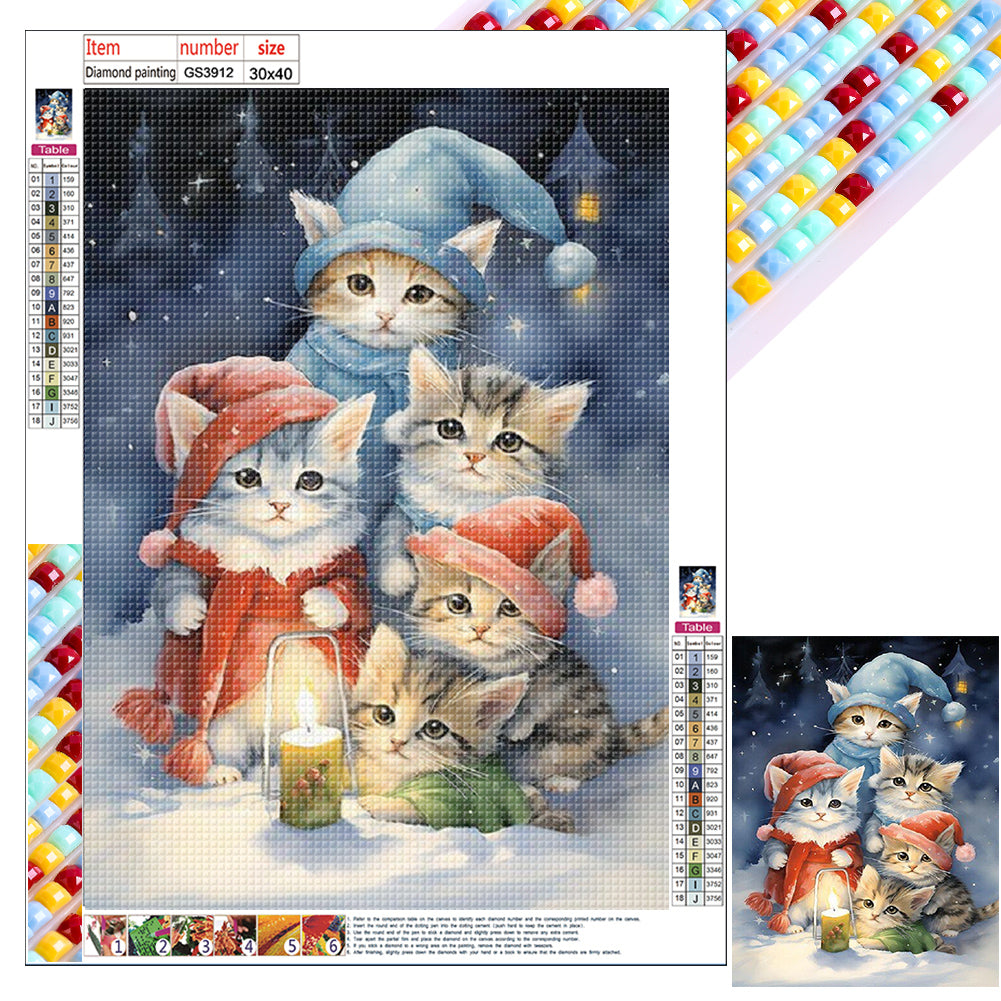 Diamond Painting - Full Square - Santa hat cat (30*40CM)