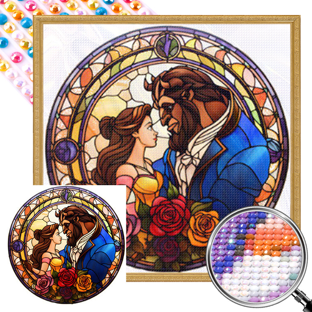 AB Diamond Painting - Full Round - beauty and the beast glass painting (40*40CM)