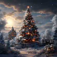 Load image into Gallery viewer, Diamond Painting - Full Round - Christmas tree in winter snow (30*30CM)
