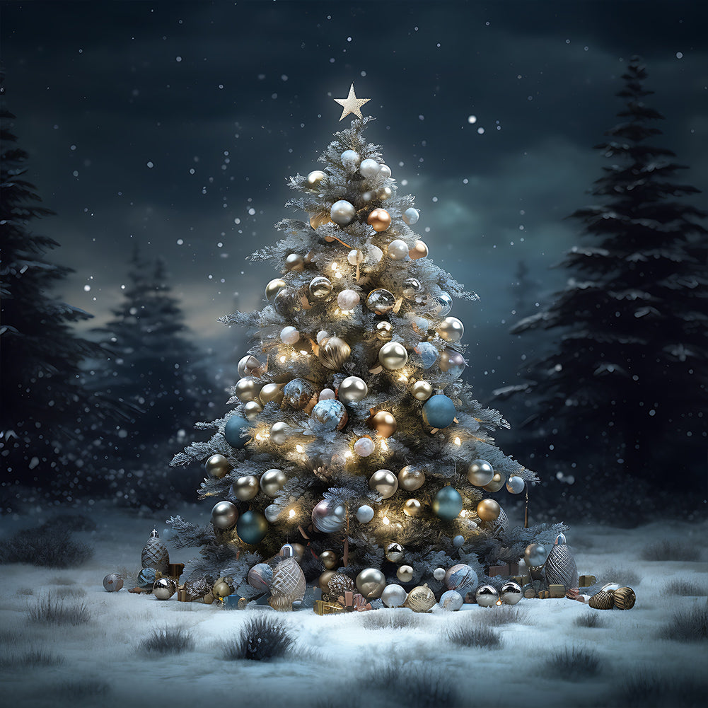 Diamond Painting - Full Round - Christmas tree in winter snow (30*30CM)