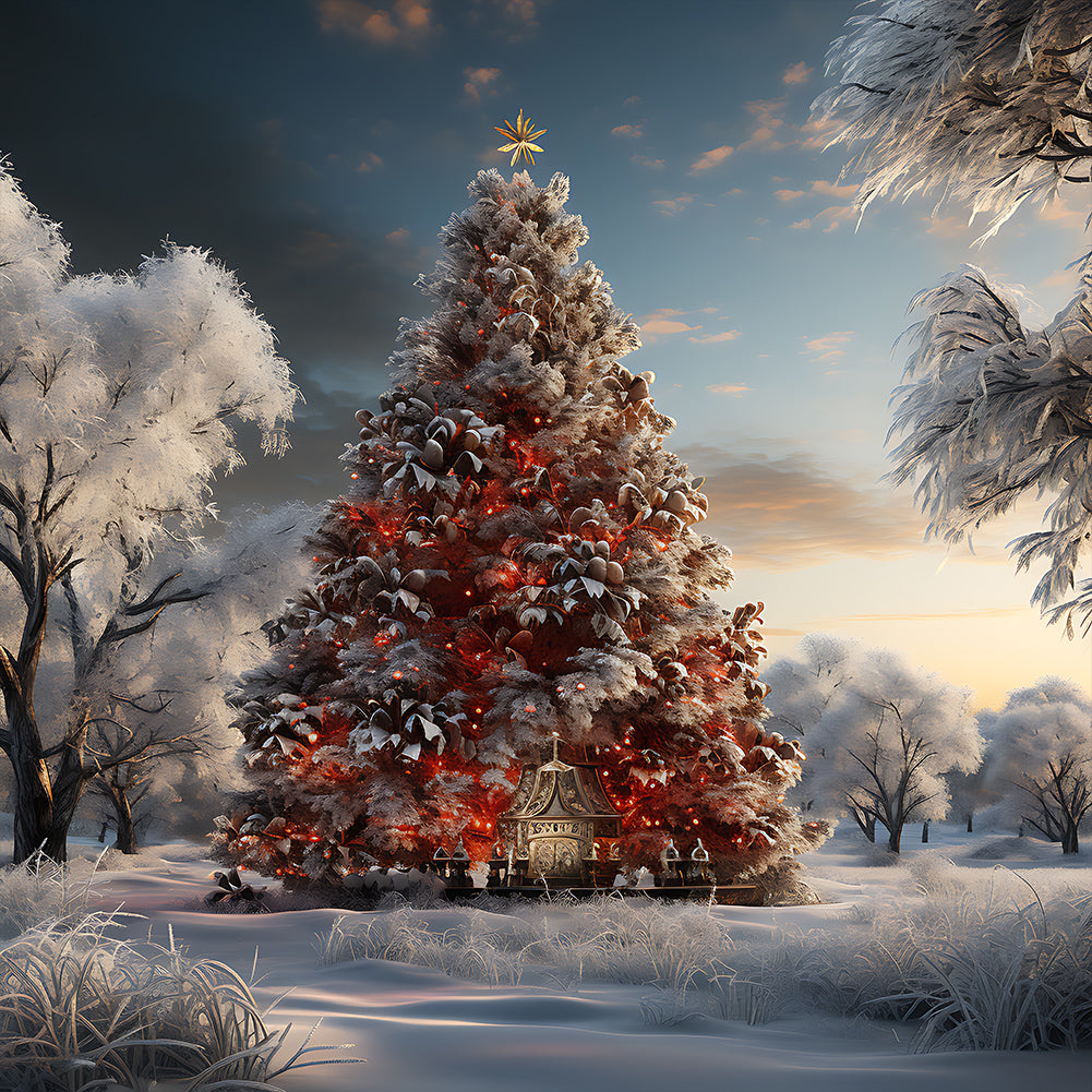 Diamond Painting - Full Round - Christmas tree in winter snow (30*30CM)