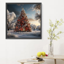 Load image into Gallery viewer, Diamond Painting - Full Round - Christmas tree in winter snow (30*30CM)
