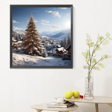 Load image into Gallery viewer, Diamond Painting - Full Round - Christmas tree in winter snow (30*30CM)
