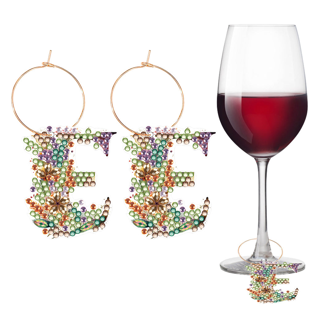 2 PCS 26 Letters Double Side Diamond Wine Glass Charms Wine Glass Identification