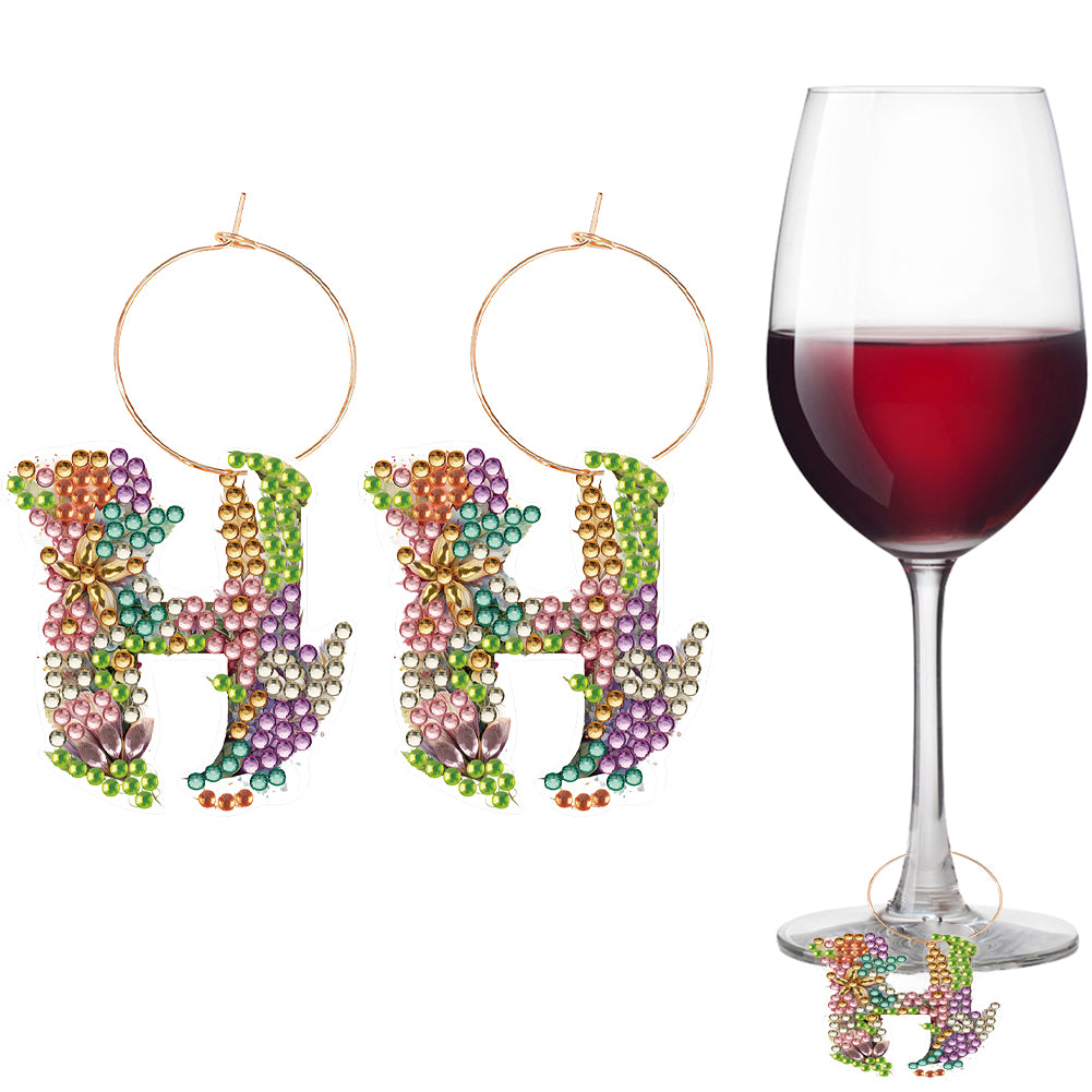 2 PCS 26 Letters Double Side Diamond Wine Glass Charms Wine Glass Identification